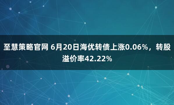 至慧策略官网 6月20日海优转债上涨0.06%，转股溢价率42.22%